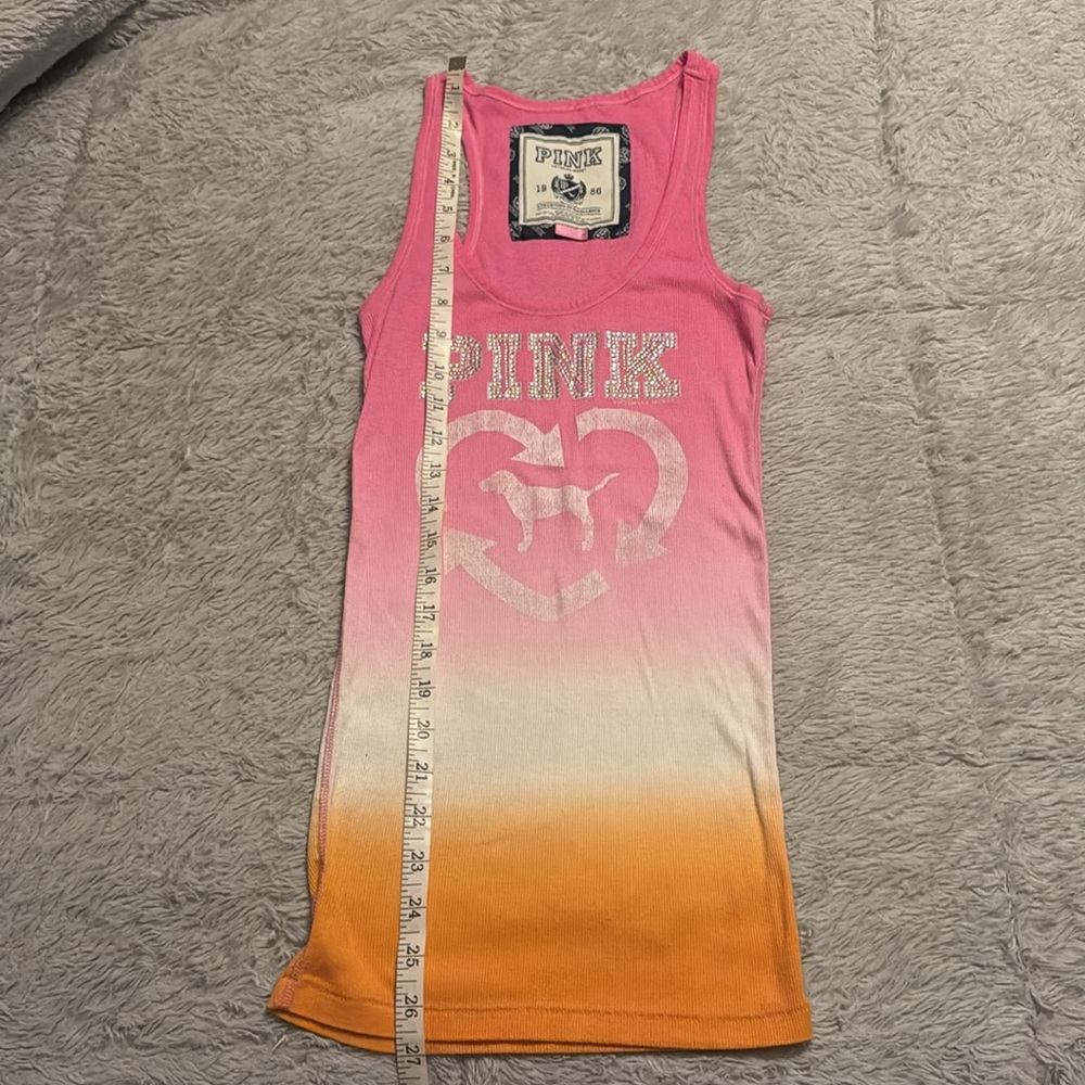 Pink by Victoria’s Secret Pink & Orange Ombré Scoop Tank Silver Logo Bead Detail - Picture 9 of 9